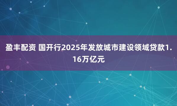 盈丰配资 国开行2025年发放城市建设领域贷款1.16万亿元
